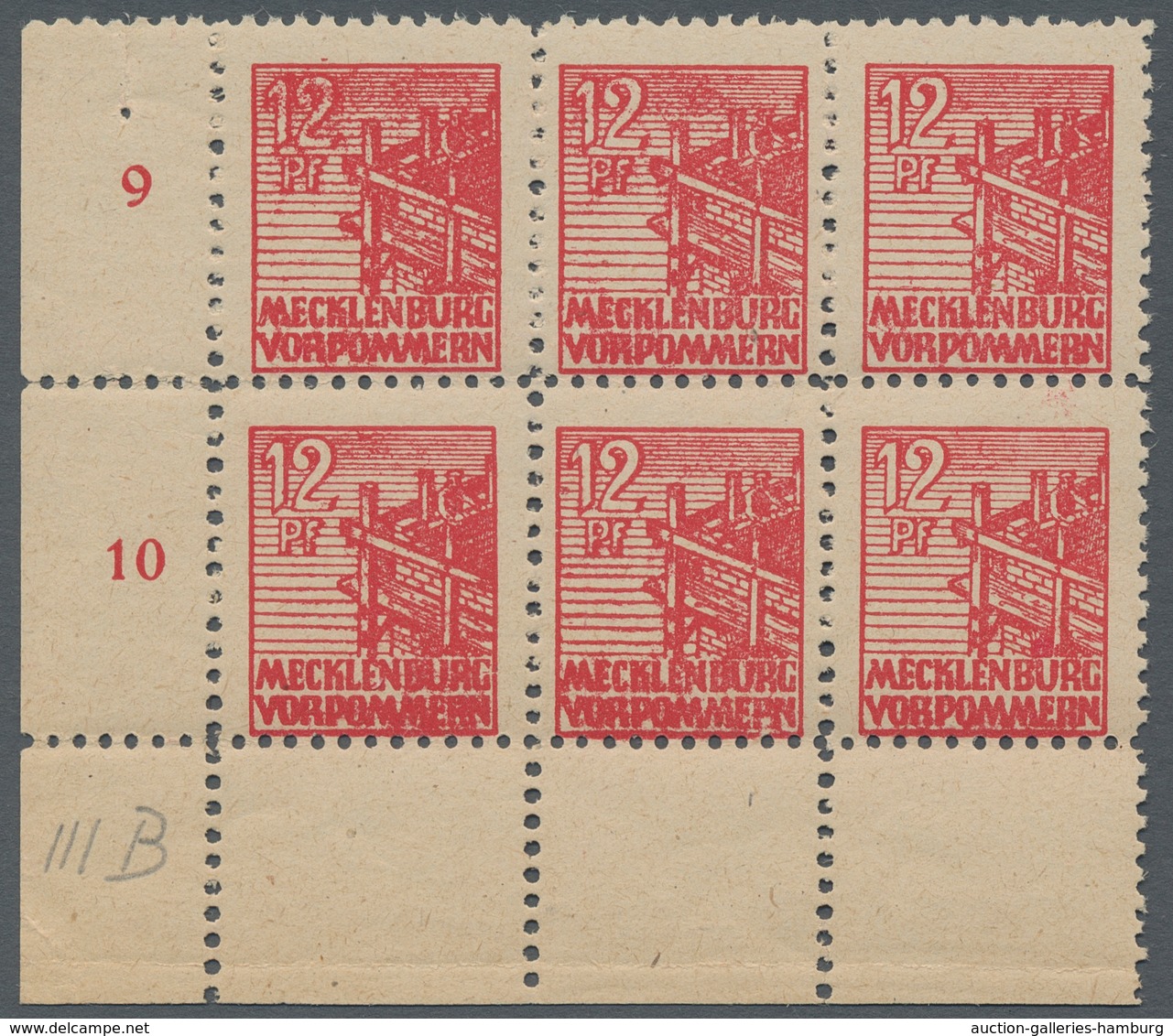 Sowjetische Zone - Mecklenburg-Vorpommern: 1946; Abschiedsserie 12 Pf. Rot Mit Glatter Gummierung; 8 - Sonstige & Ohne Zuordnung