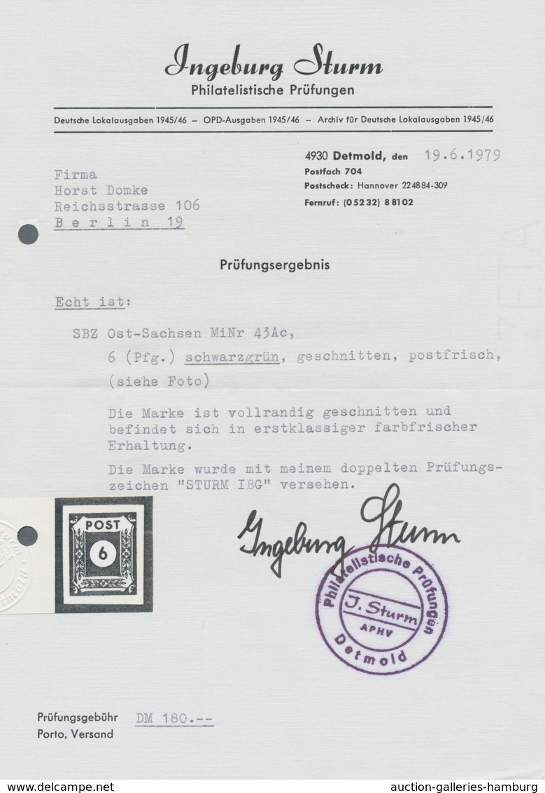 Sowjetische Zone - Ost-Sachsen: 1945, "6 Pfg. Schwarzgrün (heute Grünschwarz)", Vier Werte Als Farbs - Sonstige & Ohne Zuordnung