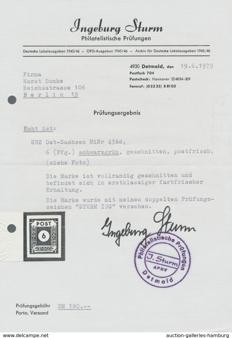 Sowjetische Zone - Ost-Sachsen: 1945, "6 Pfg. schwarzgrün (heute grünschwarz)", vier Werte als Farbs