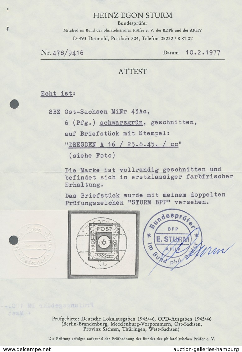 Sowjetische Zone - Ost-Sachsen: 1945, "6 Pfg. Grünschwarz", Farbtypischer Wert Mit Allseits Breiten - Sonstige & Ohne Zuordnung