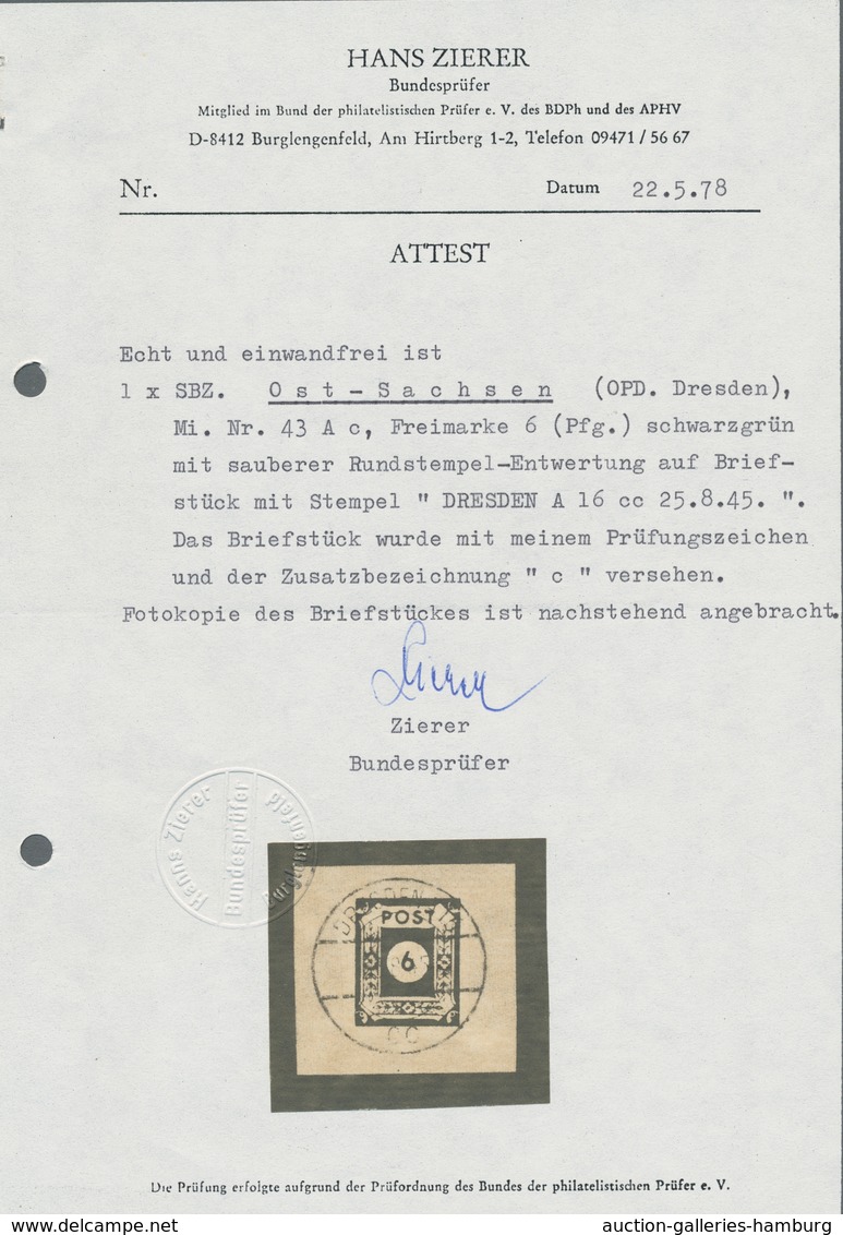 Sowjetische Zone - Ost-Sachsen: 1945, "6 Pfg. Grünschwarz", Farbtypischer Wert Mit Allseits Breiten - Other & Unclassified