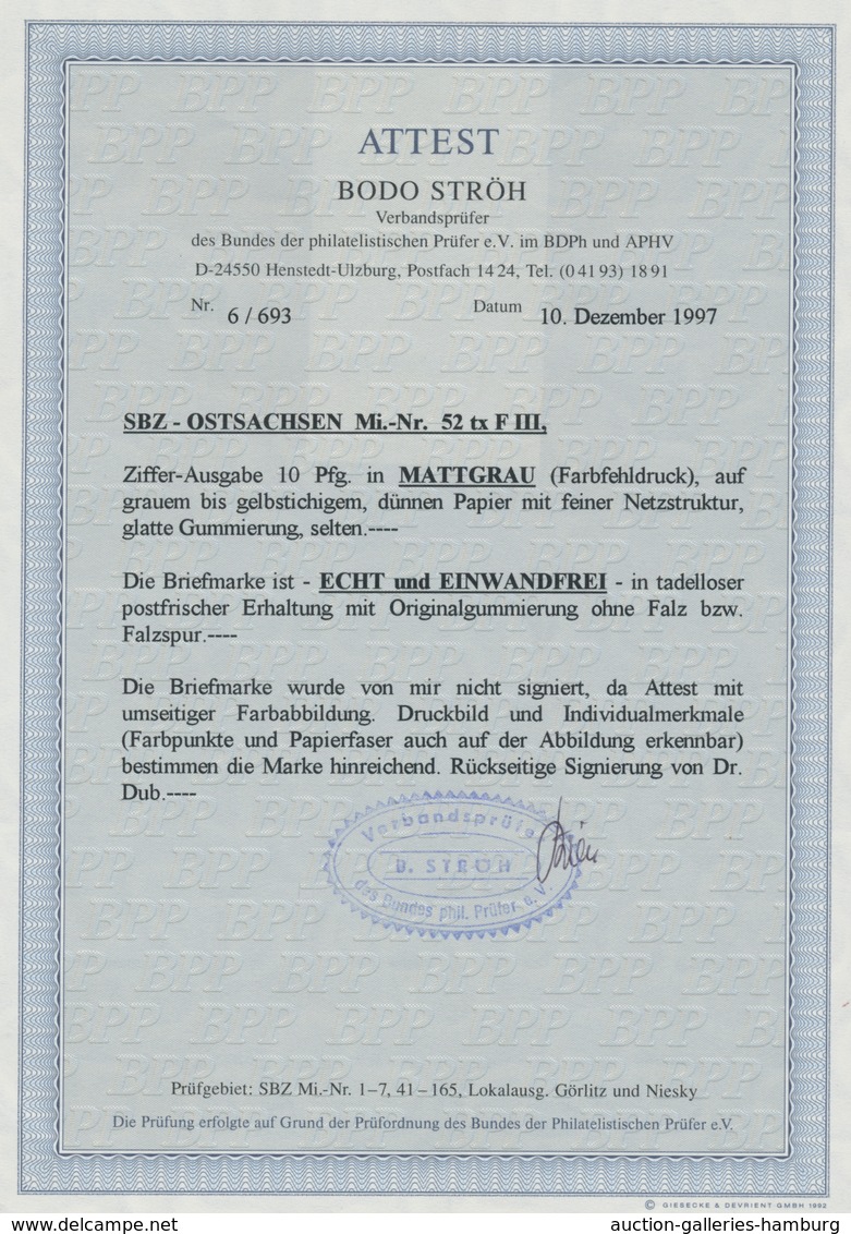 Sowjetische Zone - Ost-Sachsen: 1945, "10 Pfg. Mattgrau Auf "x"-Papier", Postfrischer Wert Mit Kaum - Other & Unclassified