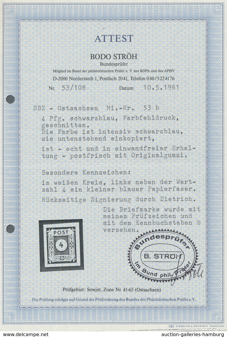 Sowjetische Zone - Ost-Sachsen: 1945, "4 Pfg. Schwarzblau", Zwei Postfrische Werte Mit Unterschiedli - Other & Unclassified