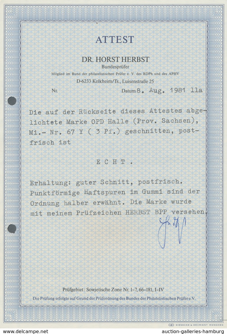 Sowjetische Zone - Provinz Sachsen: 1945, "1 Und 3 Pfg. Provinzwappen Mit Steigendem Wasserzeichen", - Other & Unclassified