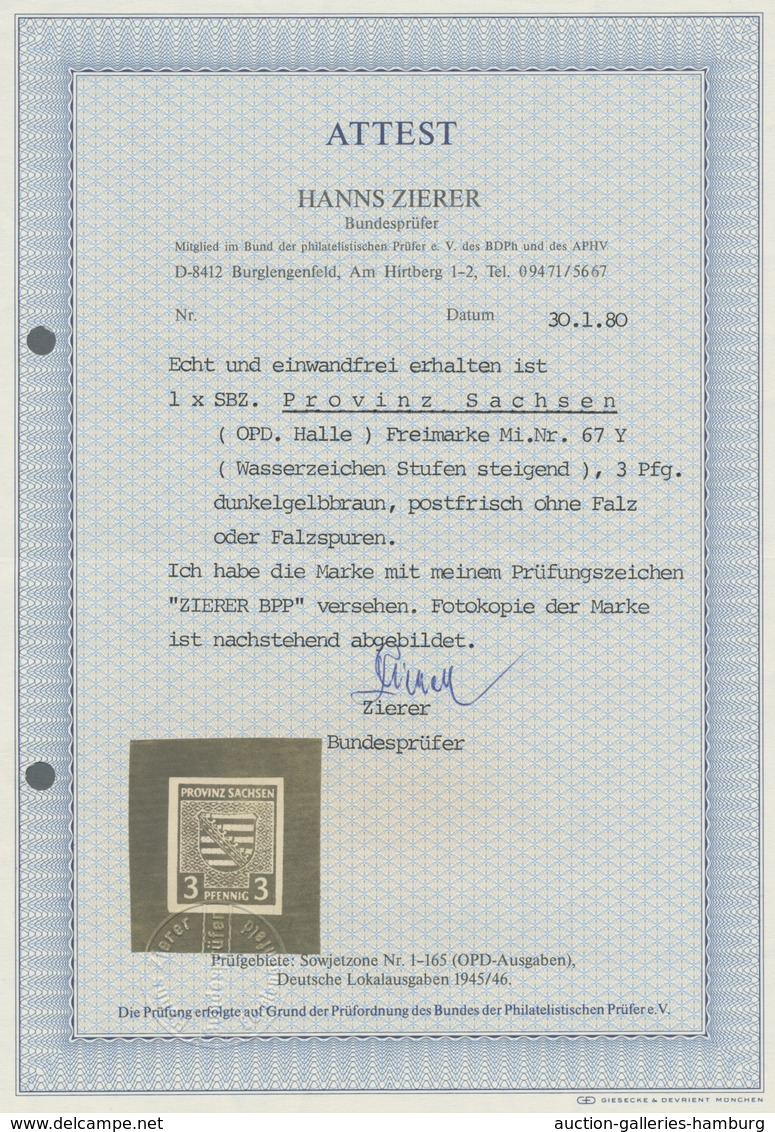 Sowjetische Zone - Provinz Sachsen: 1945, "3 Pfg. Wappen Mit Steigendem Wasserzeichen", Postfrischer - Other & Unclassified