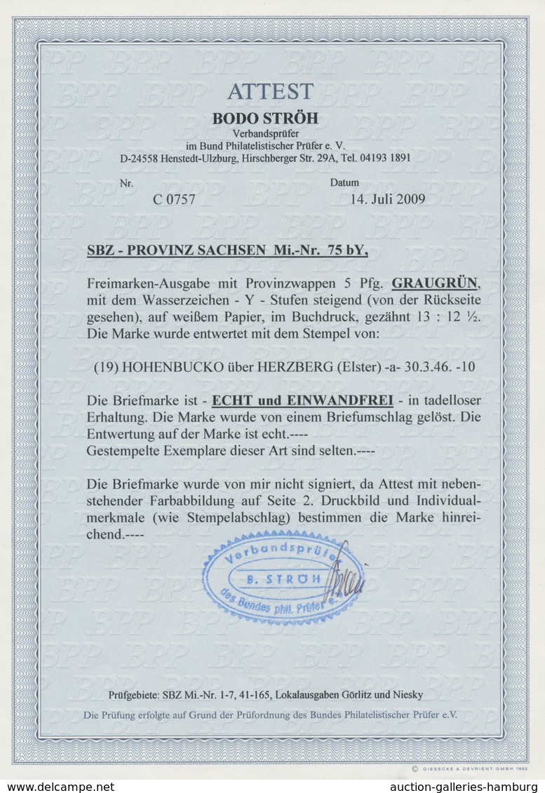 Sowjetische Zone - Provinz Sachsen: 1945, "5 Pfg. Graugrün Mit Steigendem Wasserzeichen", Sauber Ges - Sonstige & Ohne Zuordnung