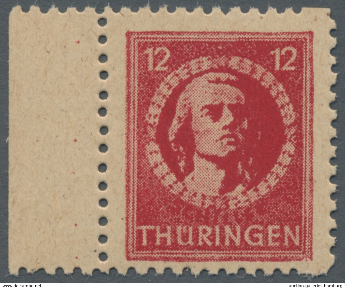 Sowjetische Zone - Thüringen: 1945, "12 Pfg. Unter UV Dunkelbräunlichrot Auf "v"-Papier", Postfrisch - Sonstige & Ohne Zuordnung