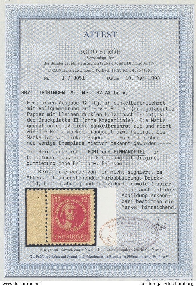 Sowjetische Zone - Thüringen: 1945, "12 Pfg. Unter UV Dunkelbräunlichrot Auf "v"-Papier", Postfrisch - Sonstige & Ohne Zuordnung