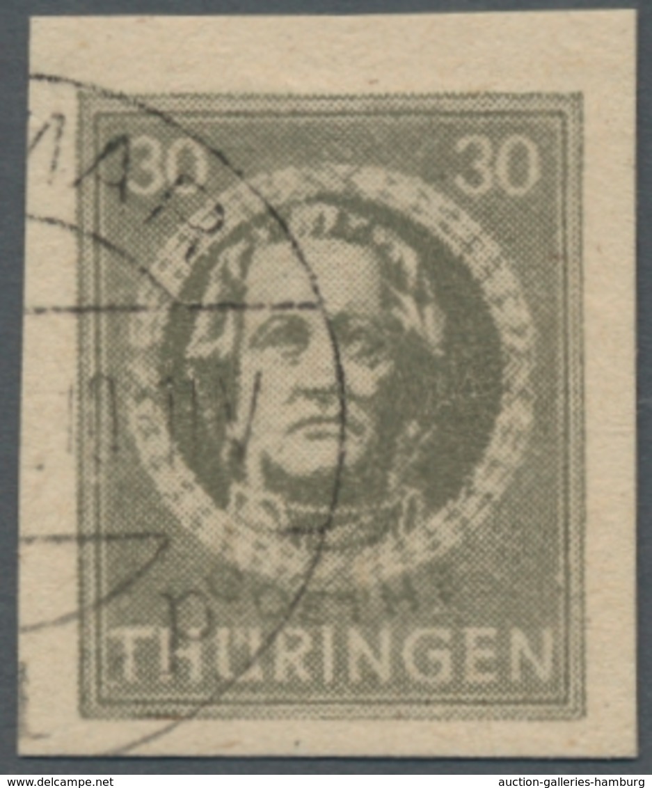 Sowjetische Zone - Thüringen: 1945, "30 Pfg. Olivgrau Geschnitten Auf "w"-Papier", Sauber Gestempelt - Other & Unclassified