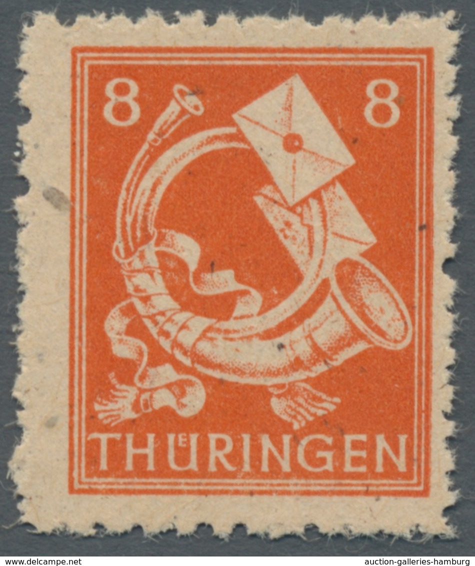 Sowjetische Zone - Thüringen: 1945, "8 Pfg. Rotorange Auf Papier Mit Steil Fallender Streifung Und S - Sonstige & Ohne Zuordnung