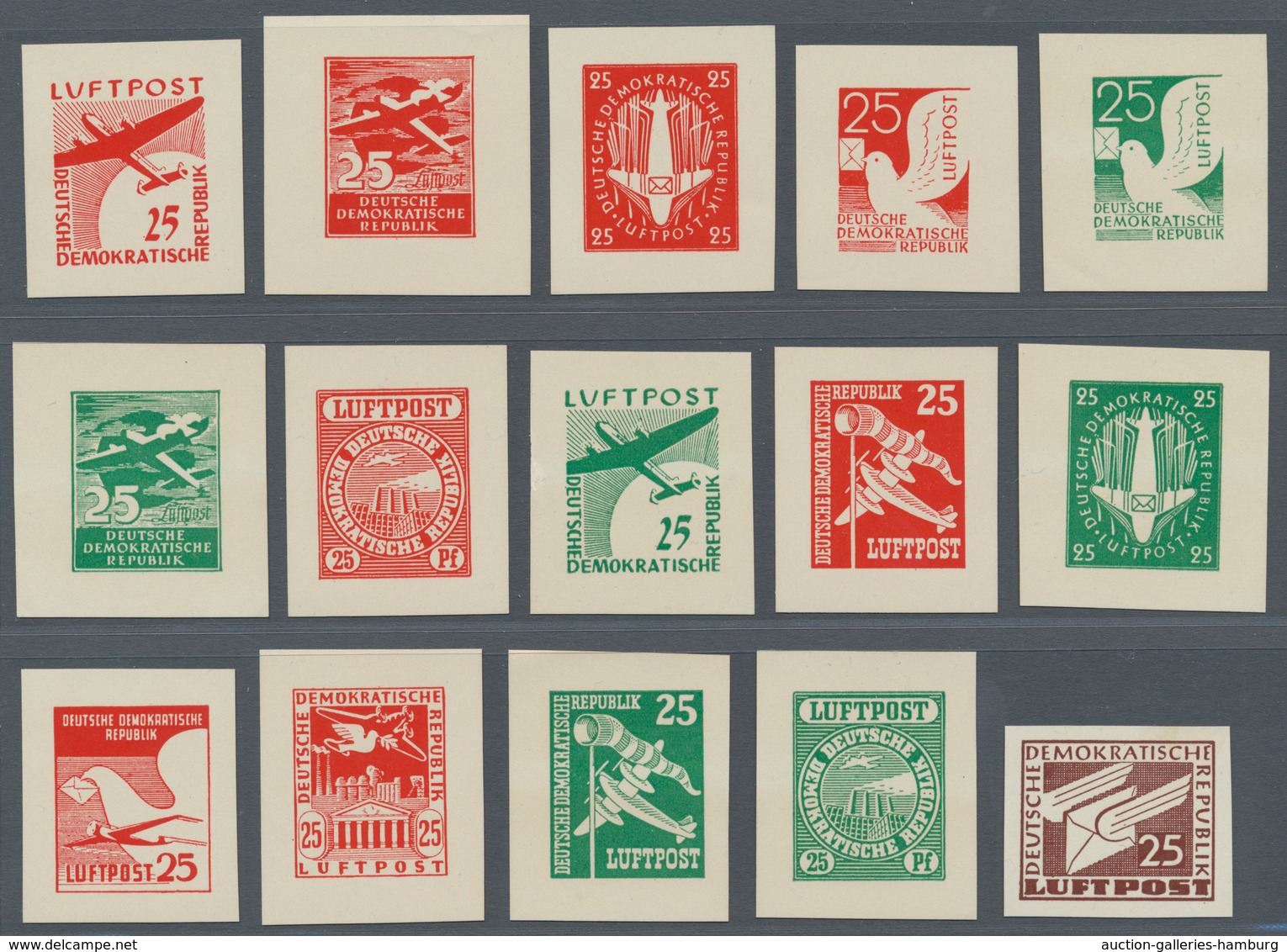 DDR: Ca. 1950, 33 Verschiedene Ungezähnte Essays Für Eine Geplante Flugpostserie Mit Bildern Aus Dem - Unused Stamps