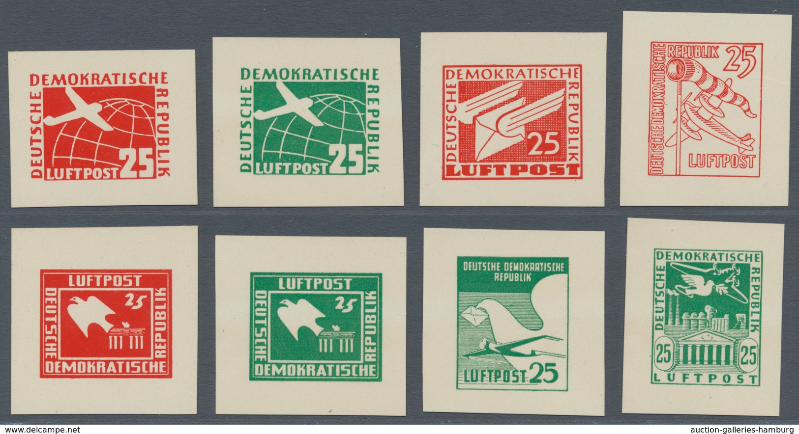 DDR: Ca. 1950, 33 Verschiedene Ungezähnte Essays Für Eine Geplante Flugpostserie Mit Bildern Aus Dem - Unused Stamps