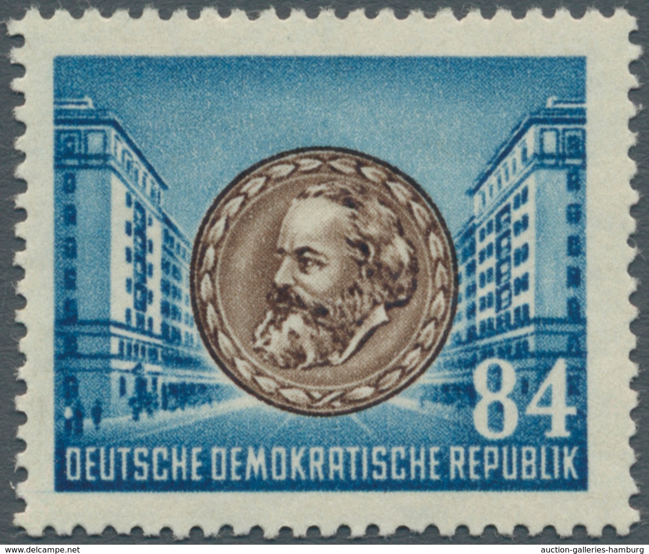 DDR: 1953, 84 Pf. Marx Mit Druck Irrtümlich Auf Der Ungestrichenen, Für Die Gummierung Vorgesehenen - Ungebraucht