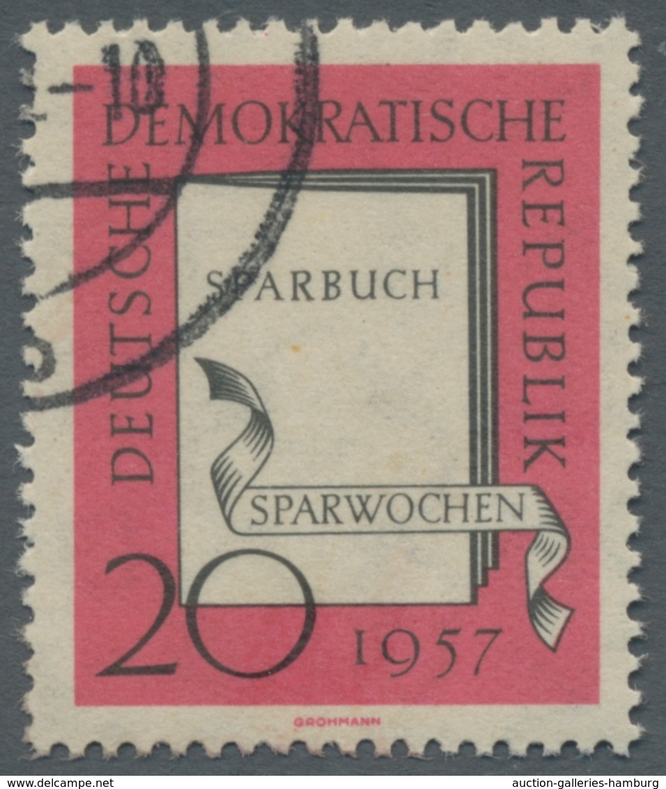 DDR: 1957; Sparwochen 20 Pf. Mit Abart "Farbe Hellgrünlichgrau Fehlend" Gestempelt. In Dieser Erhalt - Ungebraucht