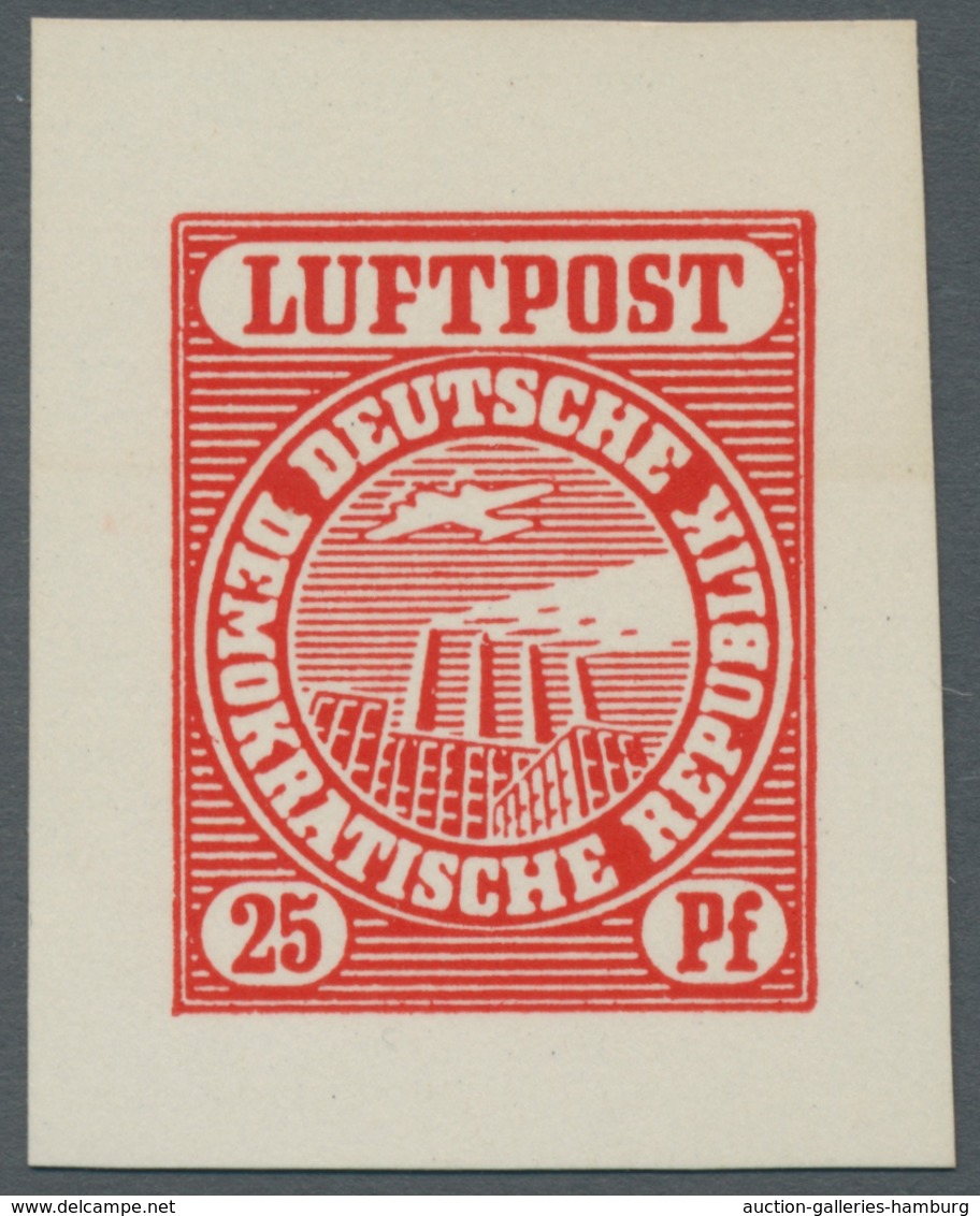 DDR: 1956 (ca.), 3 Verschiedenfarbige Ungezähnte Entwürfe Für Eine Nichtverausgabte Luftpostmarke Au - Unused Stamps