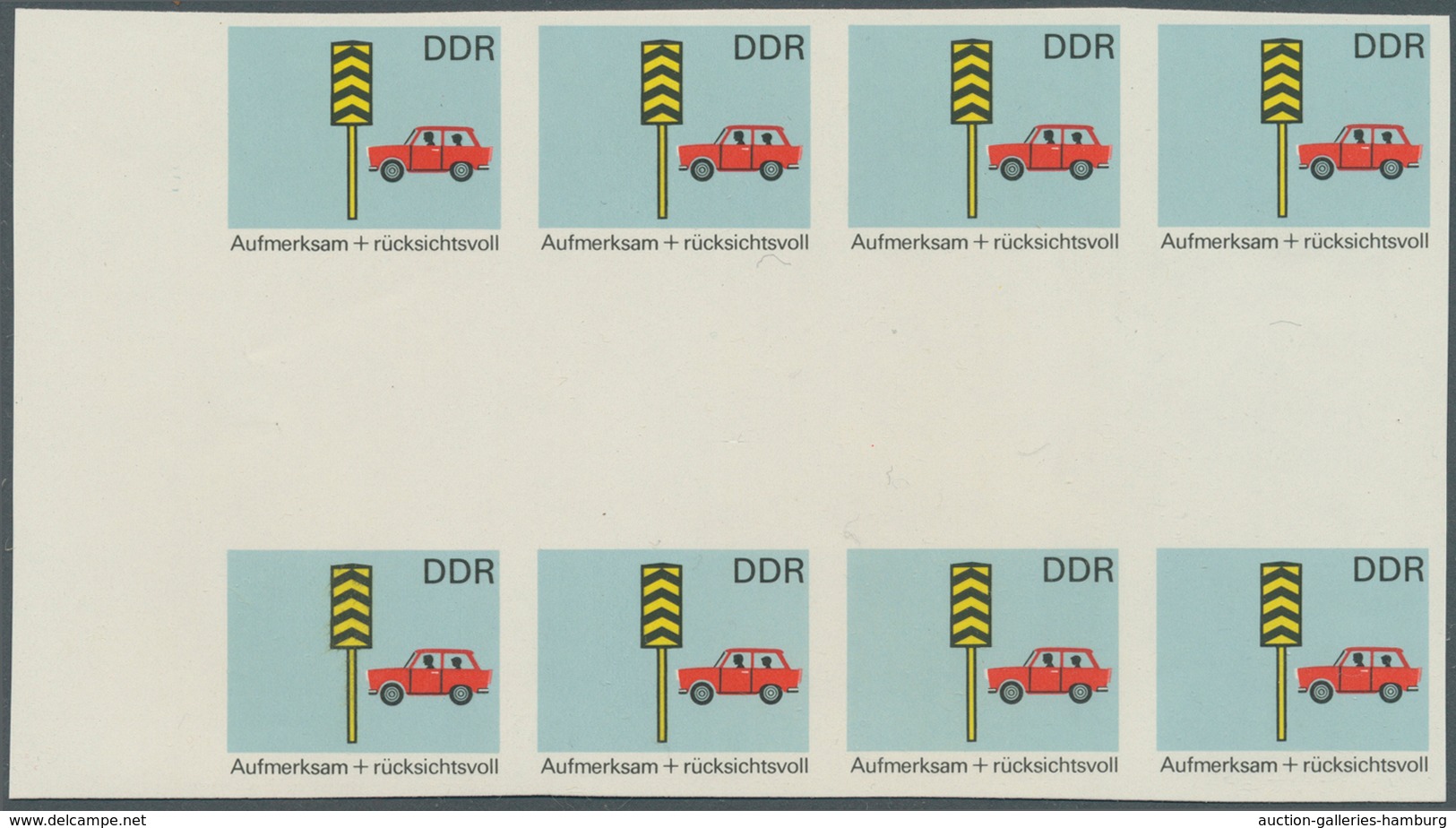DDR: 1969, Sicherheit im Straßenverkehr 5 Pf. 'Rücksichtnahme auf Fußgänger' in 6 verschiedenen unge