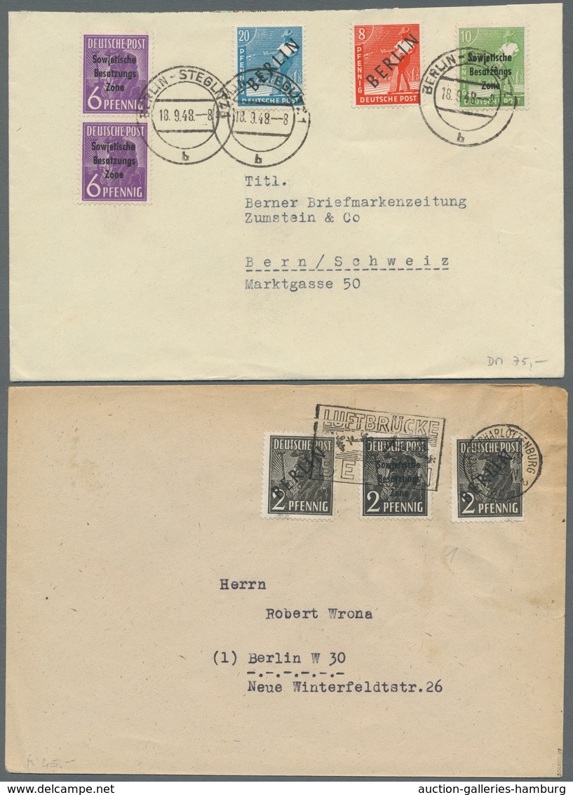 Berlin: 1948, "Schwarzaufdruck", Insgesamt Sechs Frankierte Belege Als Länder-MiF Mit SBZ "Maschinen - Covers & Documents