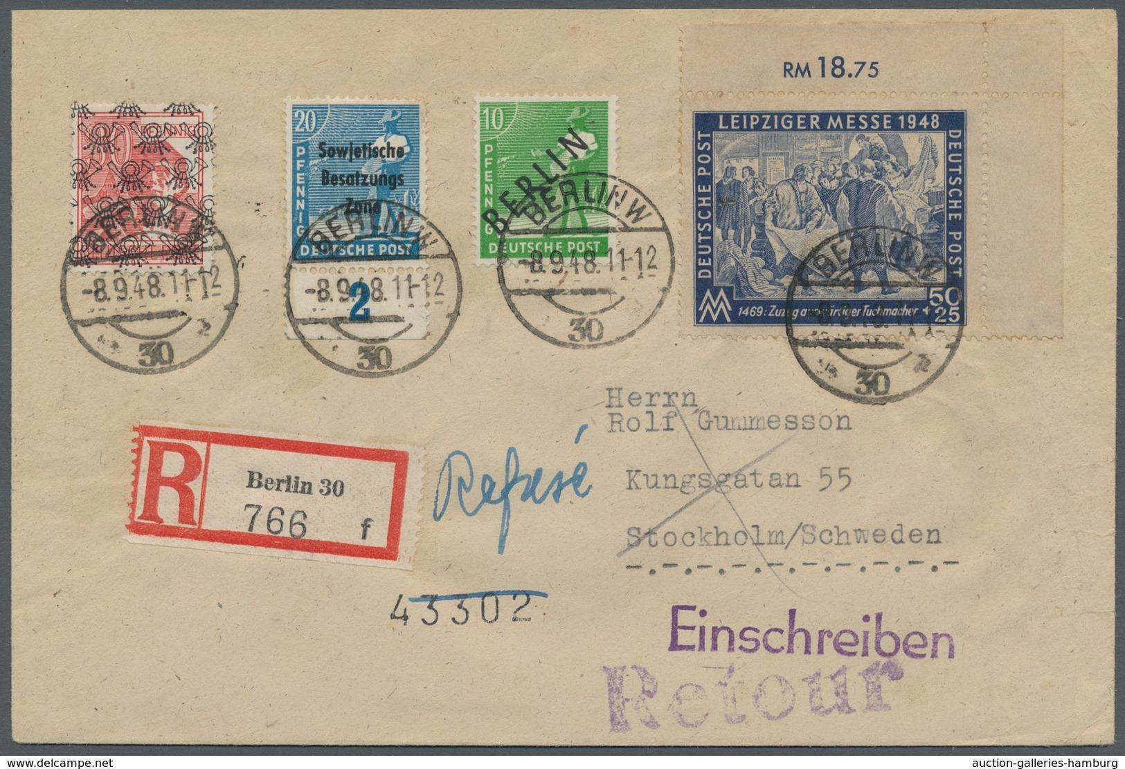 Berlin: 1948, "10 Und 25 Pfg. Schwarzaufdruck" Je Mit Länder-MiF Mit BI-Zone Band/Netz Und SBZ Allg. - Briefe U. Dokumente