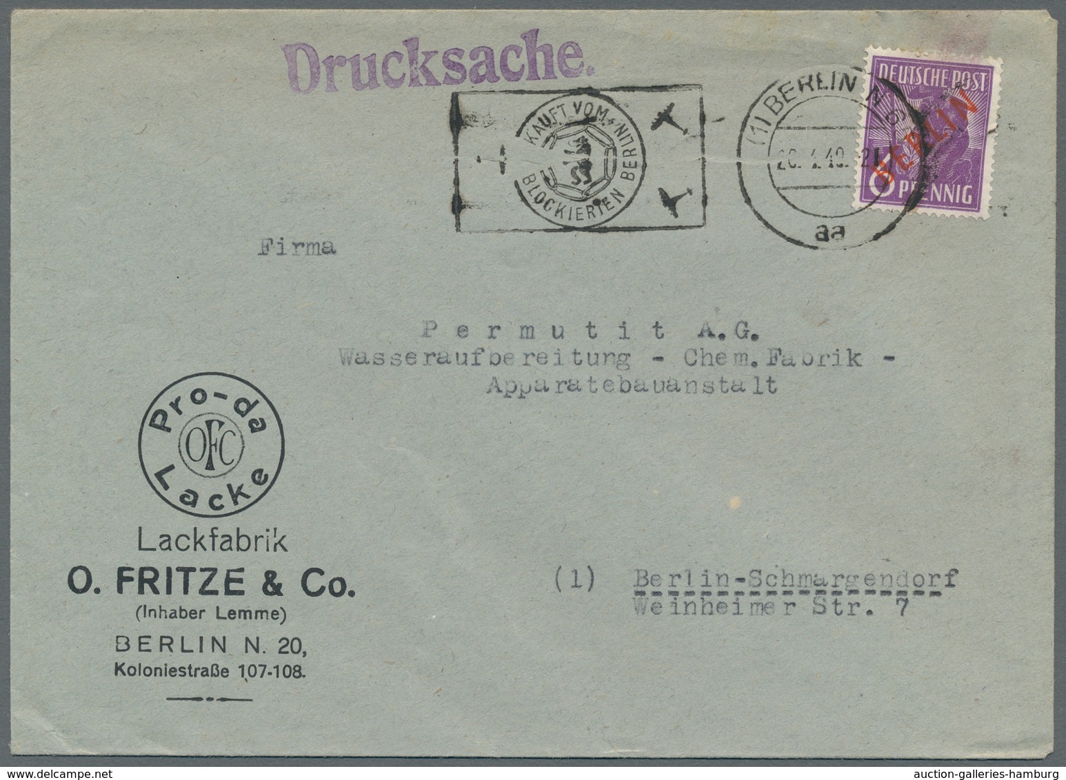 Berlin: 1949, "Rotaufdruck", kleine Zusammenstellung von elf portorichtigen EF in guter/sehr guter E