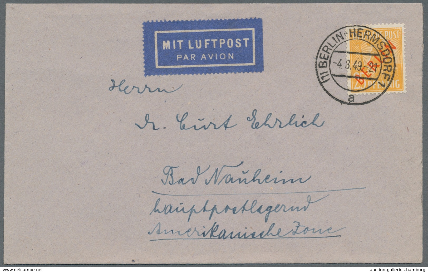 Berlin: 1949, "Rotaufdruck", kleine Zusammenstellung von elf portorichtigen EF in guter/sehr guter E