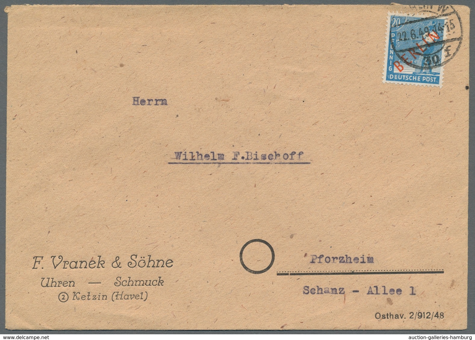 Berlin: 1949, "Rotaufdruck", kleine Zusammenstellung von elf portorichtigen EF in guter/sehr guter E
