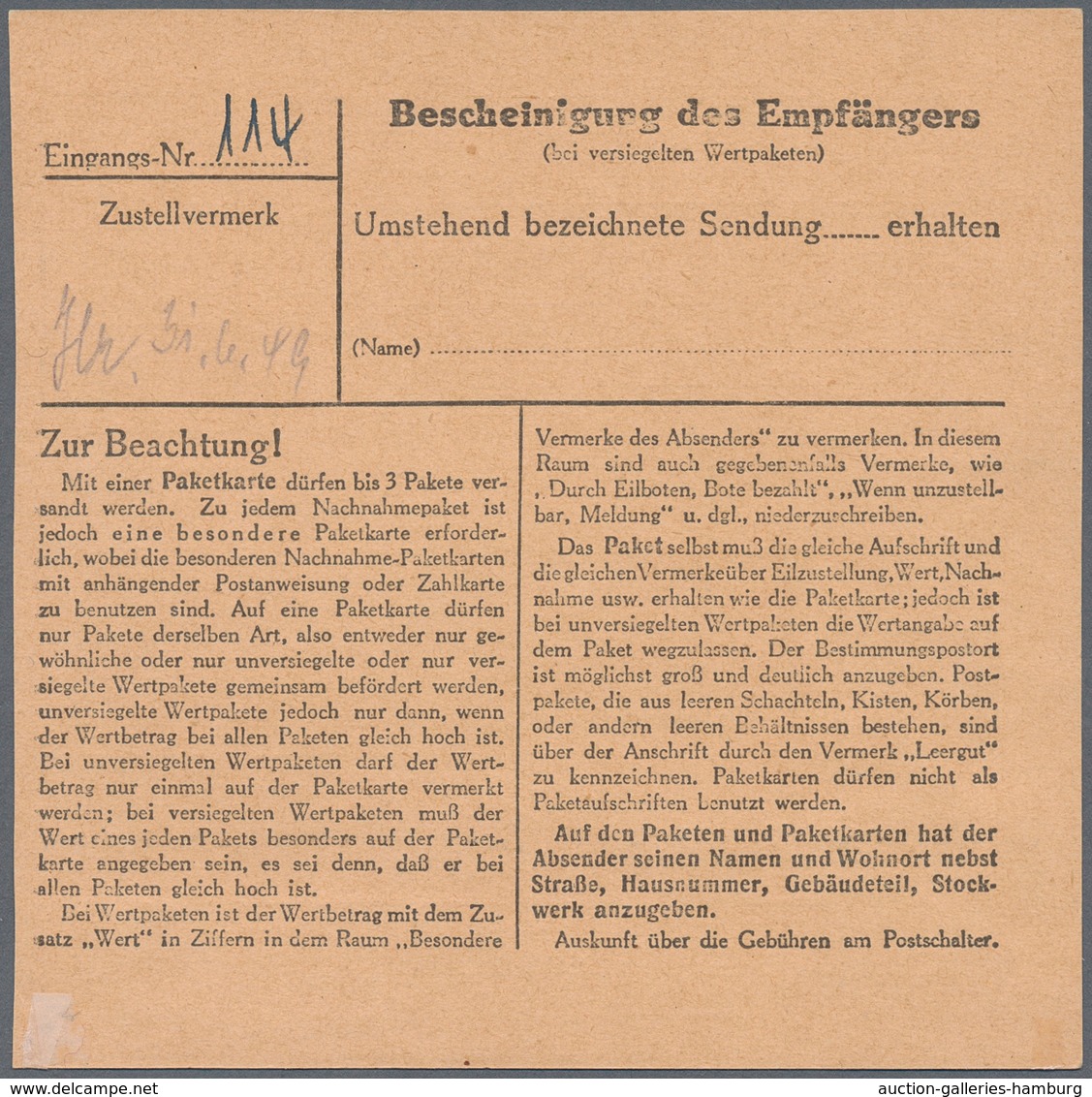 Berlin: 1949: Paketkarte über 6,3 Kg – DM 1,70 Mit 80 Pf. Rotaufdruck, 90 Pf. Bauten I Ab Berlin SW - Briefe U. Dokumente