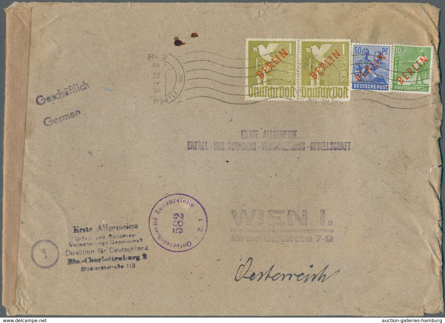 Berlin: 1949: Auslandsbrief Ca. 23 X 16,3 Cm Als Achte Gewichtsstufe 141 – 160 Gramm ( 50 + 7 X 30 J - Briefe U. Dokumente