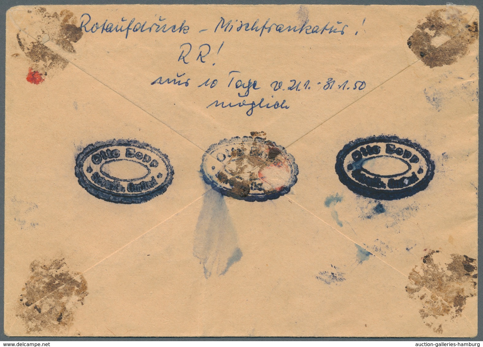 Berlin: 1950: WERTBRIEF 59g – 3000.- DM Mit DM 2.- ROTAUFDRUCK Als EF Ab Schwäbisch Gmünd 2 30.1.50 - Covers & Documents