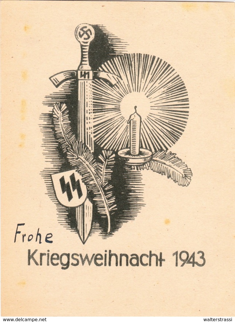 III. Reich, Propagandakarte " Frohe Kriegsweihnacht 1943 " Eines SS Gefreiten Von Halle - Aachen, WHW Stempel - Weltkrieg 1939-45