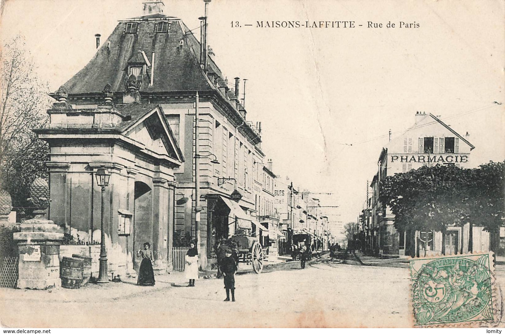 78 Maisons Laffitte Rue De Paris Pharmacie Cpa Carte Animée , Voir état Ci Dessous - Maisons-Laffitte