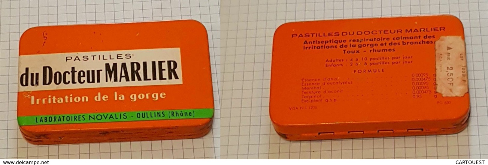 ☺♦♦ Ancienne Petite Boîte En Métal Pastilles Médicales ֎ PASTILLES MARLIER ֎ Pharmacie NOVALIS ֎ Médicament Boite Vide - Boîtes