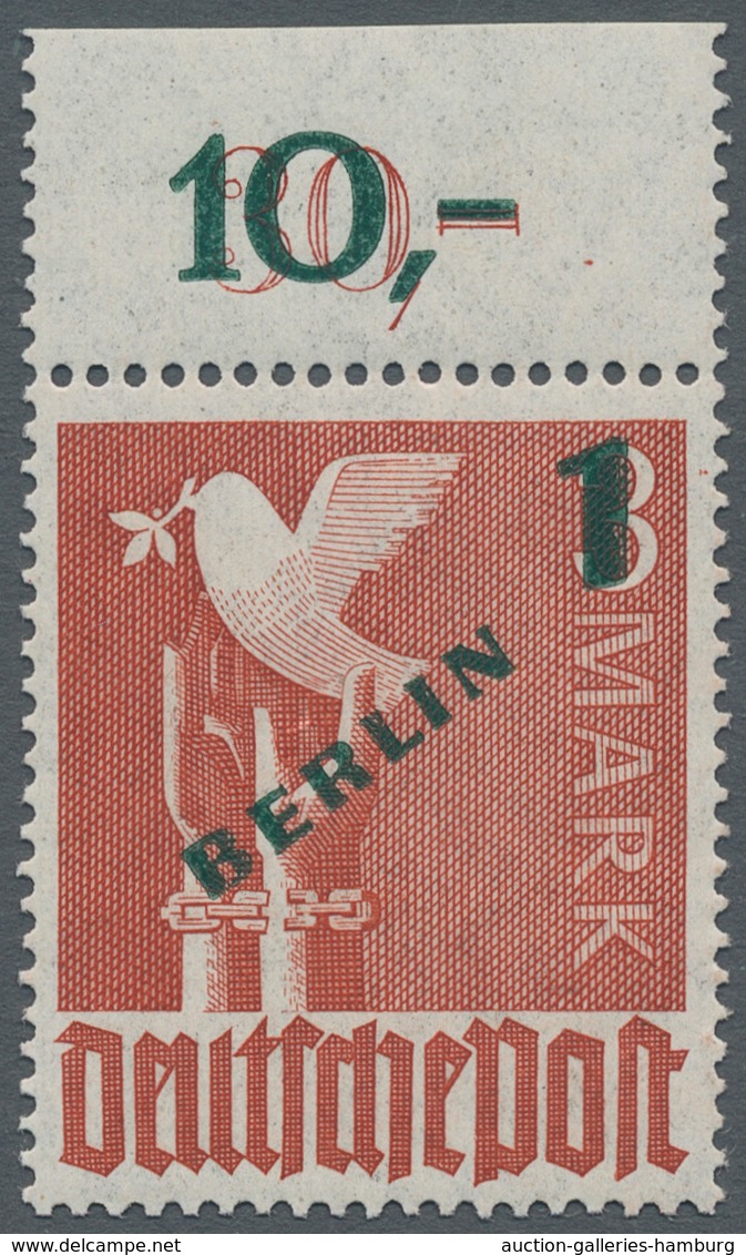 Berlin: 1949, Grünaufdruck 1 Mark Vom Platten-Oberrand Tadellos Postfrisch, Ungefaltet, Tiefst Geprü - Covers & Documents