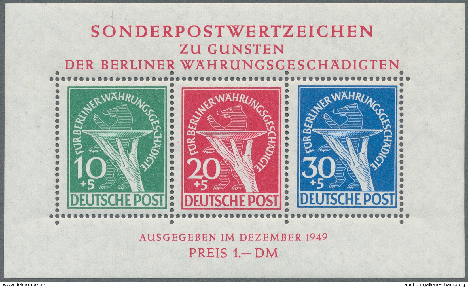 Berlin: 1949, "Währungsgeschädigtenblock Mit Beiden Plattenfehlern (10 Und 30 Pfg.)", Postfrischer B - Covers & Documents