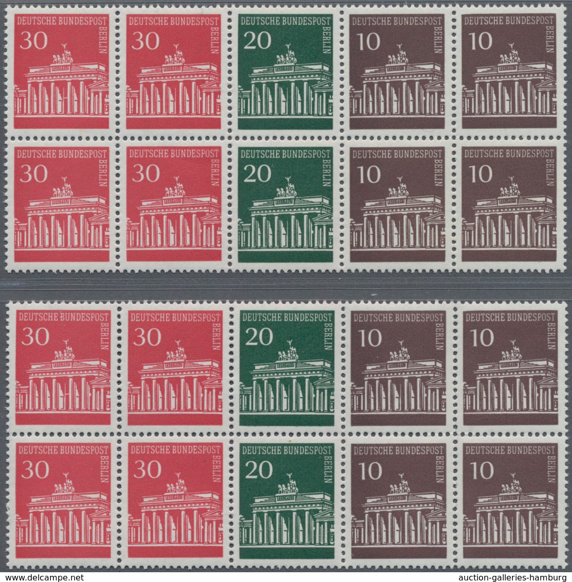 Berlin - Zusammendrucke: 1966, Brandenburger Tor, Heftchenblatt (ohne Rand) 2x Je Mit Plattenfehlern - Se-Tenant