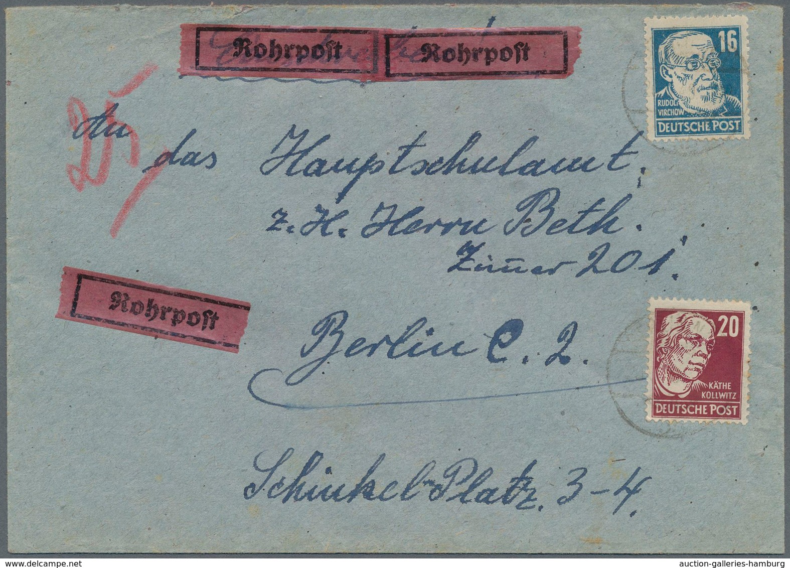 Berlin - Rohrpost: SBZ 16 U. 20 Pf. Köpfe I Zusammen Auf Rohrpostbf. Von Berlin N055 Vom 20.6.49 Nac - Other & Unclassified