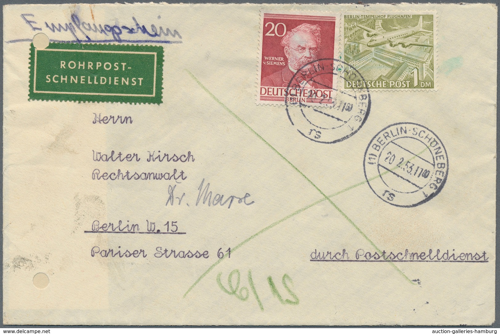 Berlin - Postschnelldienst: 1 DM. Bauten Mit 20 Pf. Männer I Zusammen Auf Postschnelldienstbf. Mit E - Covers & Documents