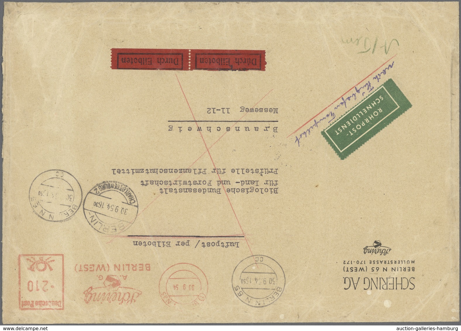 Berlin - Postschnelldienst: "210" AFS Fa Schering Auf Lp-Eilbf. Per Postschnelldienstbf. 2. Gewichts - Covers & Documents