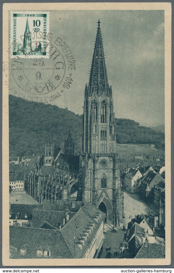 Französische Zone - Baden: 1949, Freiburg Wiederaufbau, 10 Pfg. Auf Maximumkarte - Sonstige & Ohne Zuordnung