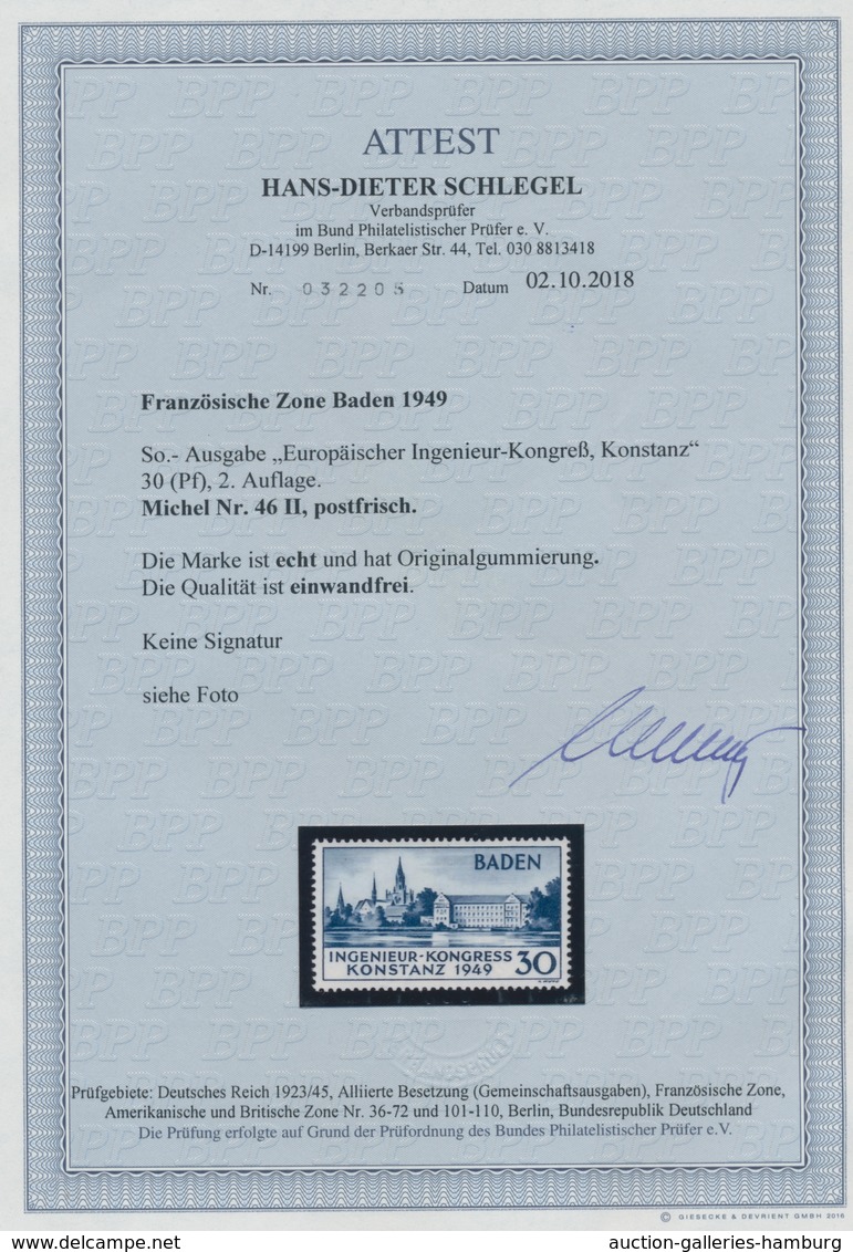 Französische Zone - Baden: 1949 Konstanz II Postfrisch, Fotoattest Schlegel - Other & Unclassified