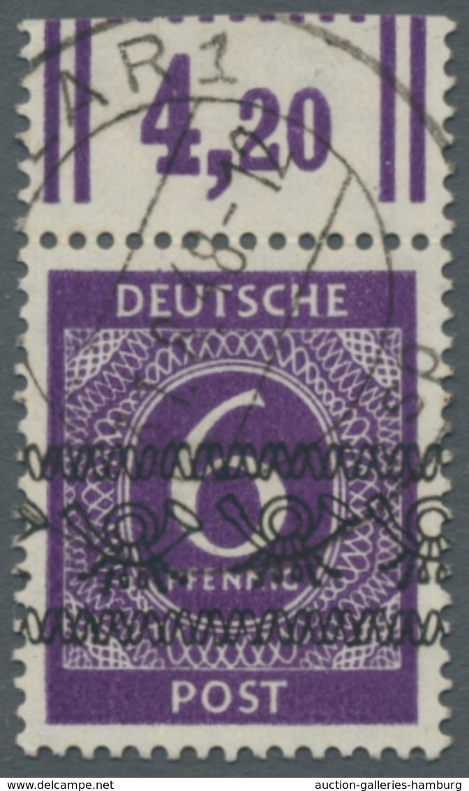 Bizone: 1948, Ziffernausgabe 6 Pfg. Mit Posthörnchen-Aufdruck, Oberrandstück Walze (vorgefaltet), So - Sonstige & Ohne Zuordnung