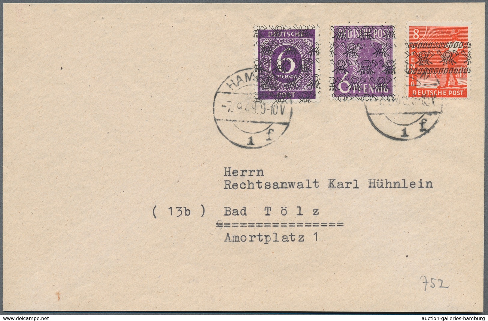 Bizone: 1948, 6 Pfg. Posthörnchen-Netzaufdruck Und Zusatzfrankatur Auf Portogerechtem Fernbrief, Bri - Sonstige & Ohne Zuordnung