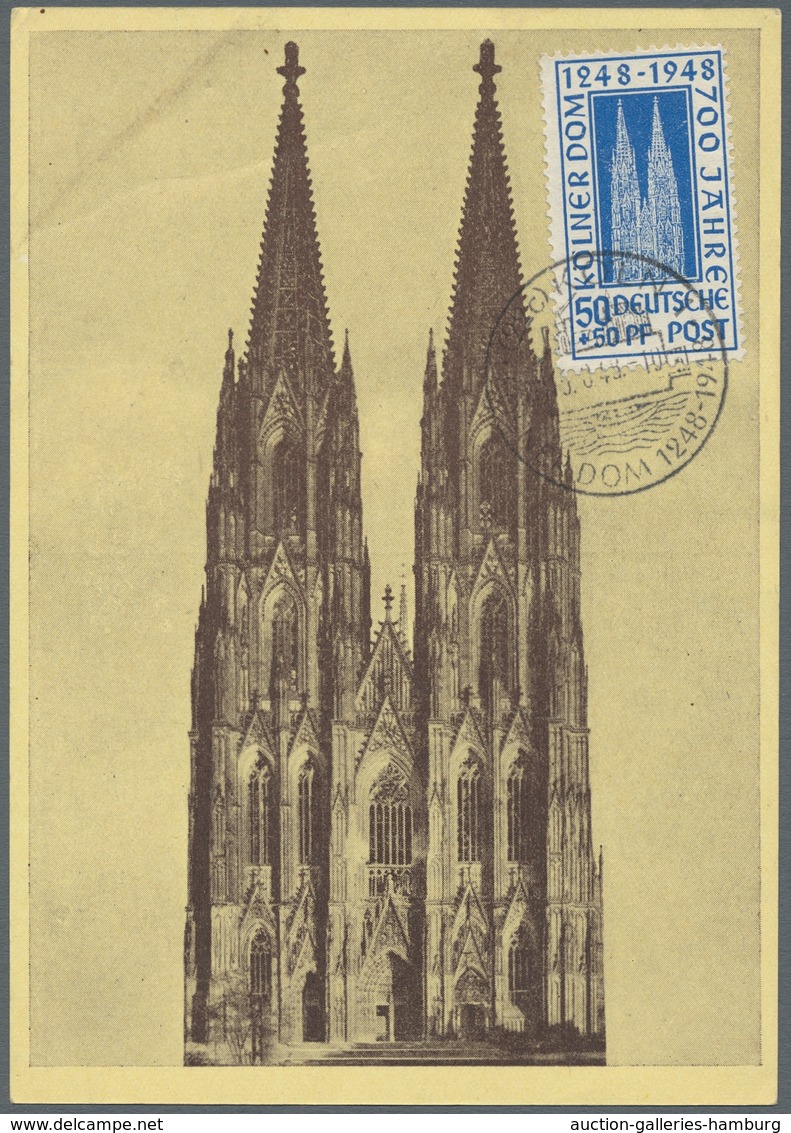 Bizone: 1948, "Kölner Dom", 4 Werte Komplett Auf Vier Maximumkarten, Dabei 2x FDC - Other & Unclassified