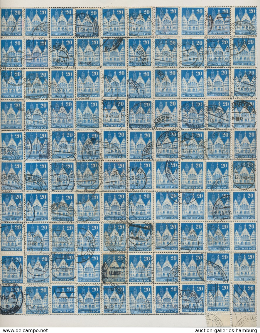 Bizone: 1948, Bauten 20 Pfennig Mittel- Bis Lebhaftblau Weitgezähnt. Partie Von Etwa 920 Gestempelte - Sonstige & Ohne Zuordnung