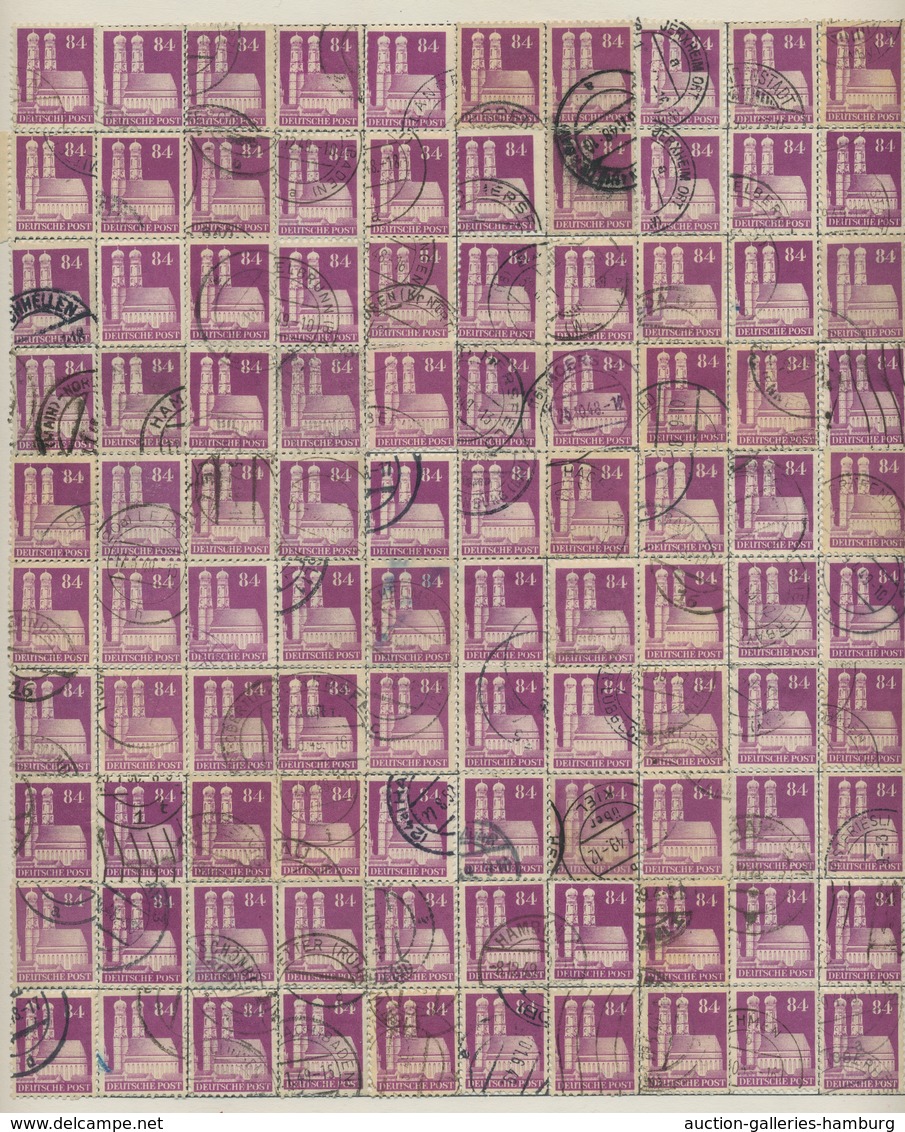 Bizone: 1948, Bauten 84 Pfennig Dunkel- Bis Violettpurpur Weitgezähnt. Partie Von 400 Gestempelten W - Other & Unclassified