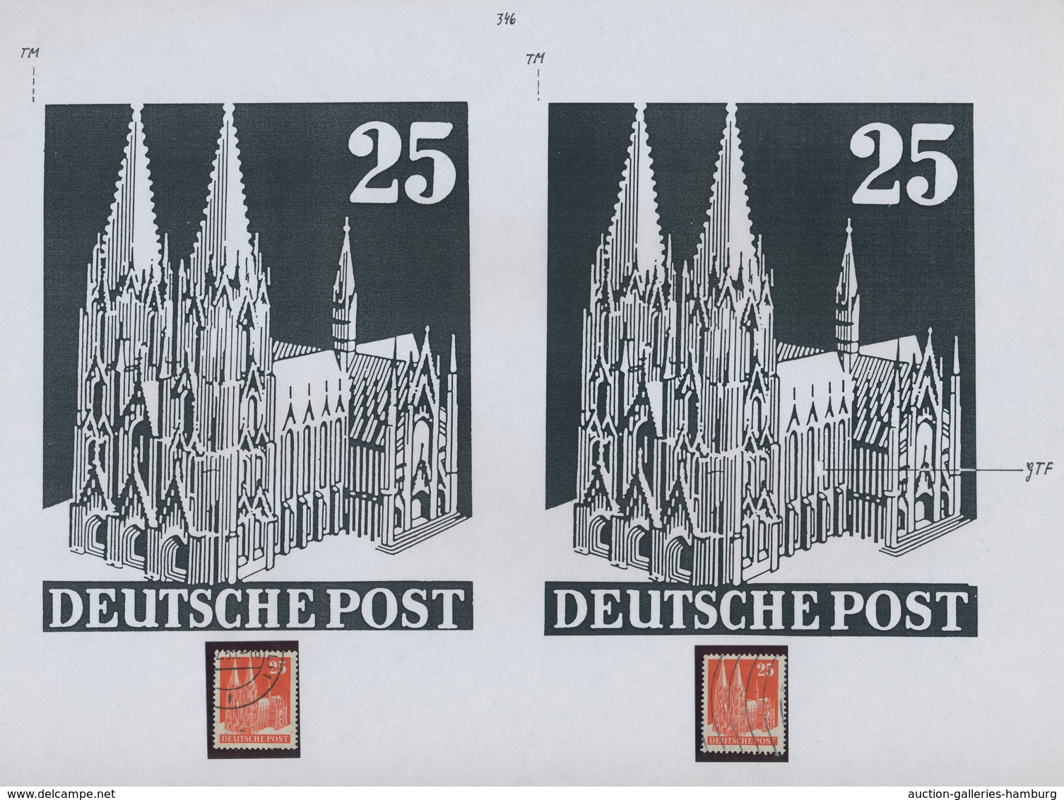 Bizone: 1948, Bauten 25 Pfennig Orangerot Enggezähnt In Type IV. Studie Von 30 Gestempelten Und 3 Po - Other & Unclassified