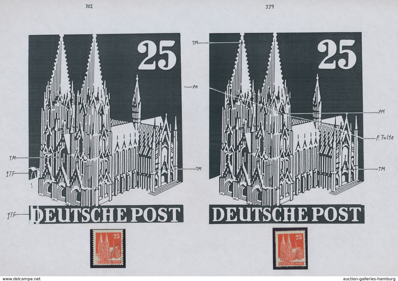 Bizone: 1948, Bauten 25 Pfennig Orangerot Enggezähnt In Type IV. Studie Von 30 Gestempelten Und 3 Po - Other & Unclassified