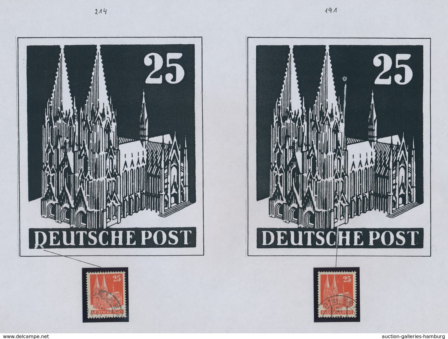 Bizone: 1948, Bauten 25 Pfennig Orangerot Enggezähnt In Type IV. Studie Von 30 Gestempelten Und 3 Po - Other & Unclassified