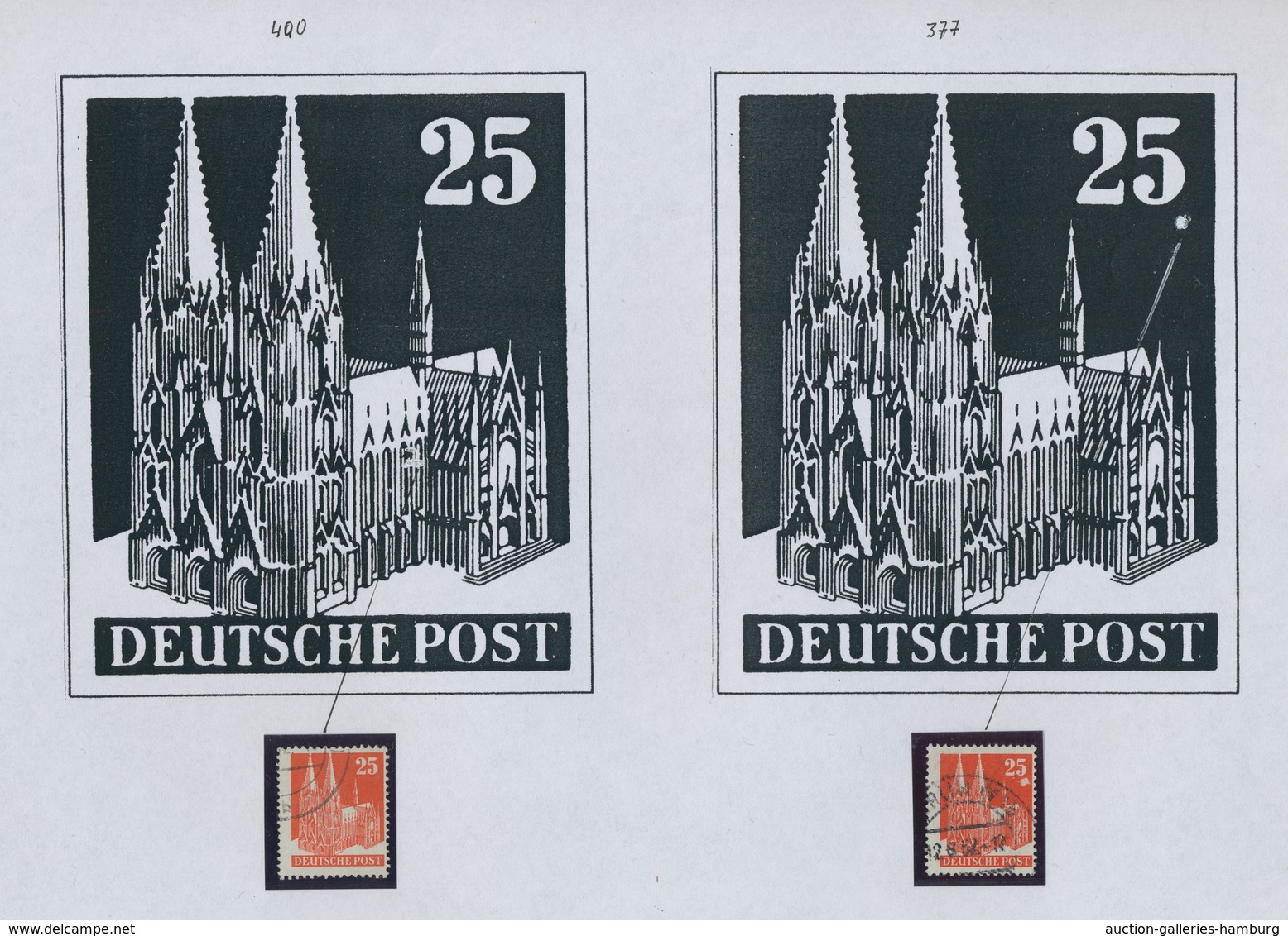 Bizone: 1948, Bauten 25 Pfennig Orangerot Enggezähnt In Type IV. Studie Von 30 Gestempelten Und 3 Po - Other & Unclassified