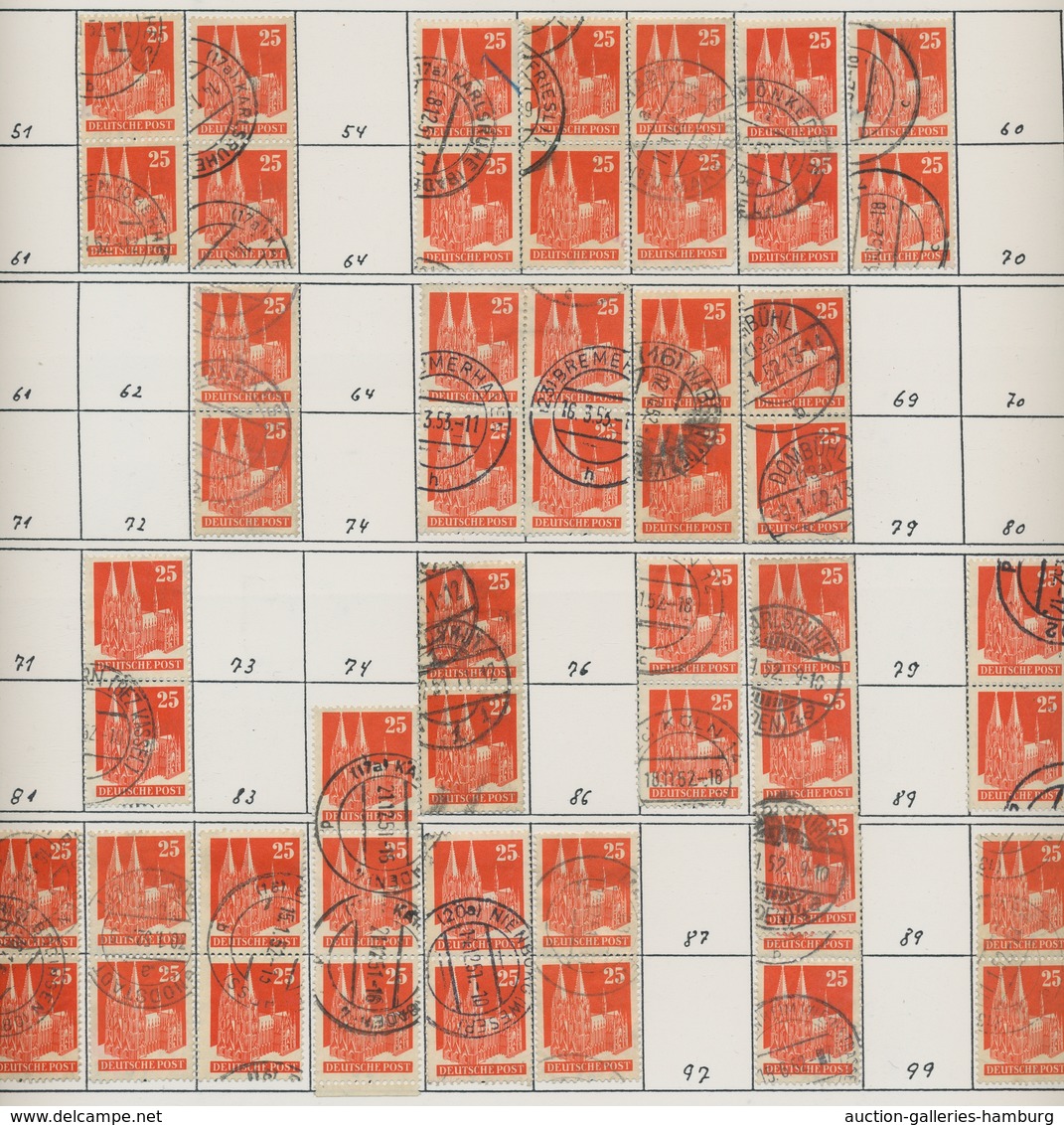 Bizone: 1948, Bauten 25 Pfennig Orangerot Enggezähnt In Type IV. 36 Senkrechte Gestempelte Paare, 4 - Sonstige & Ohne Zuordnung