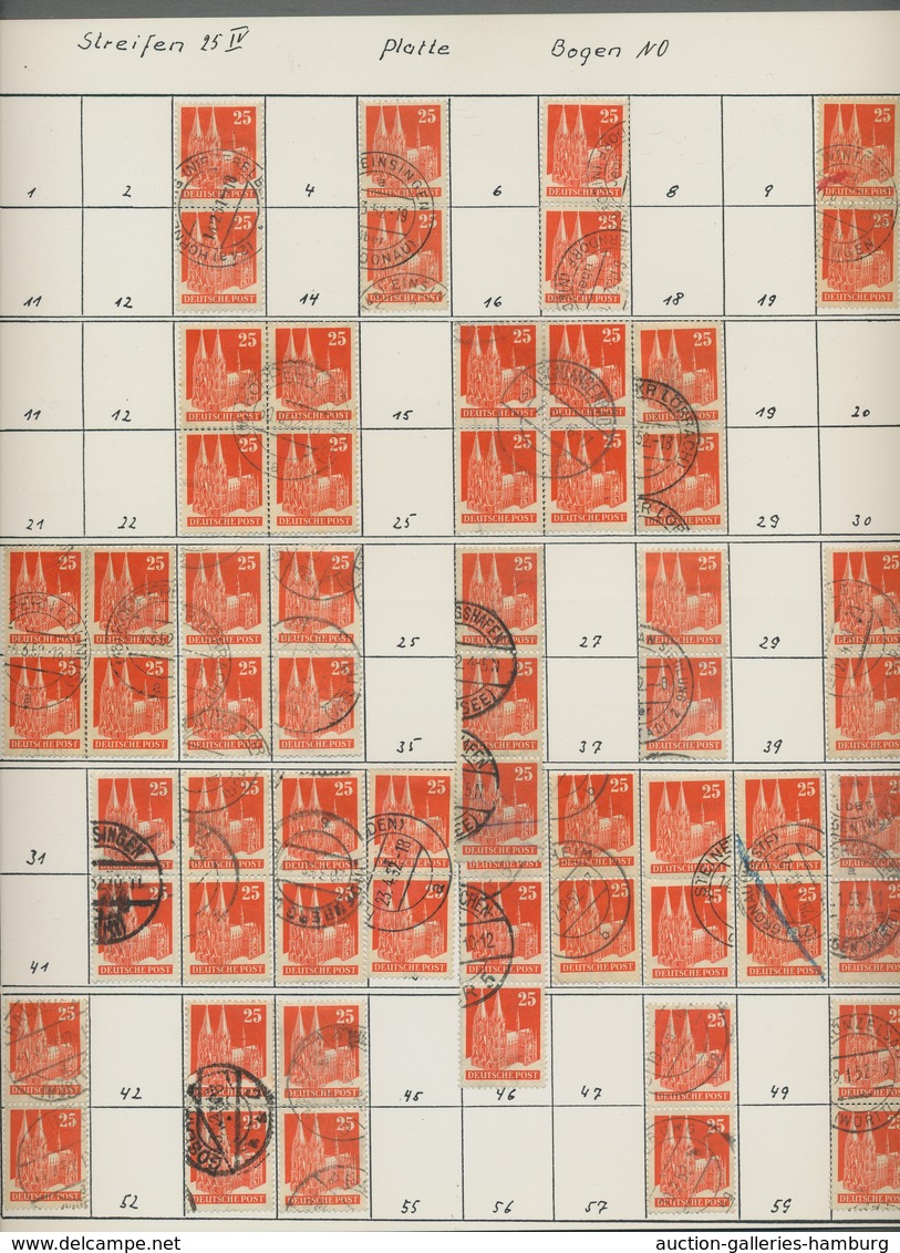 Bizone: 1948, Bauten 25 Pfennig Orangerot Enggezähnt In Type IV. 35 Senkrechte Gestempelte Paare, 3 - Sonstige & Ohne Zuordnung